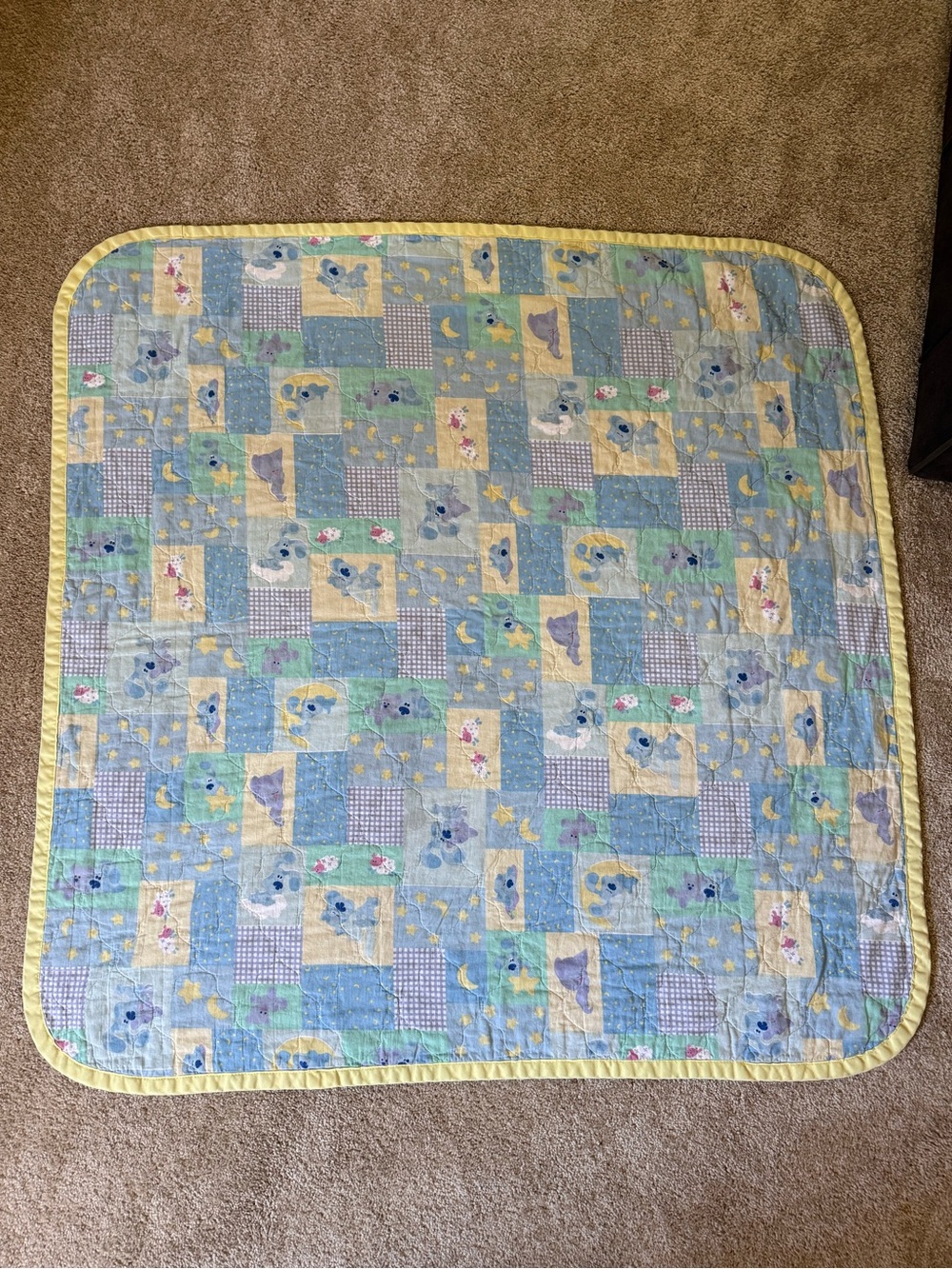 Baby Patchwork Quilt - Blue, Yellow, Green